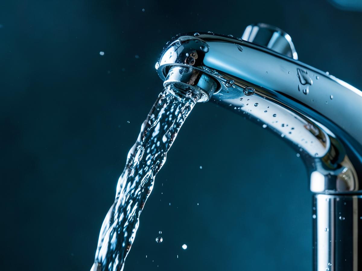 Acqua corrente da un rubinetto cromato